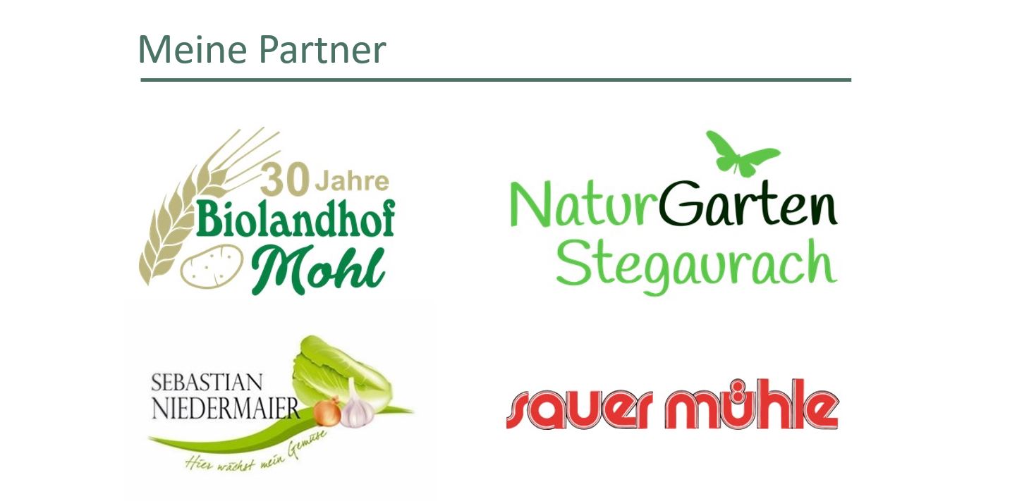 Meine Partner: Biolandhof Mohl, NaturGarten Stegaurach, Sauer Mühle, Sebastian Niedermaier