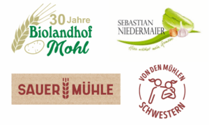 Meine Partner Logos, Biolandhof Mohl, Gärtnerei Niedermaier, von den Mühlenschwestern, Sauer Mühle Reundorf